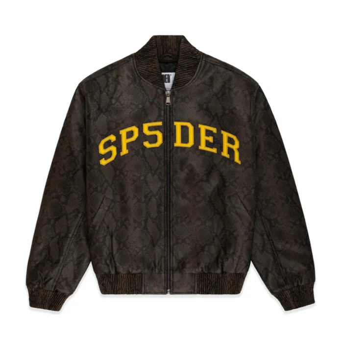 SP5DER SNAKE LEATHER VARSITY BOMBER JACKET